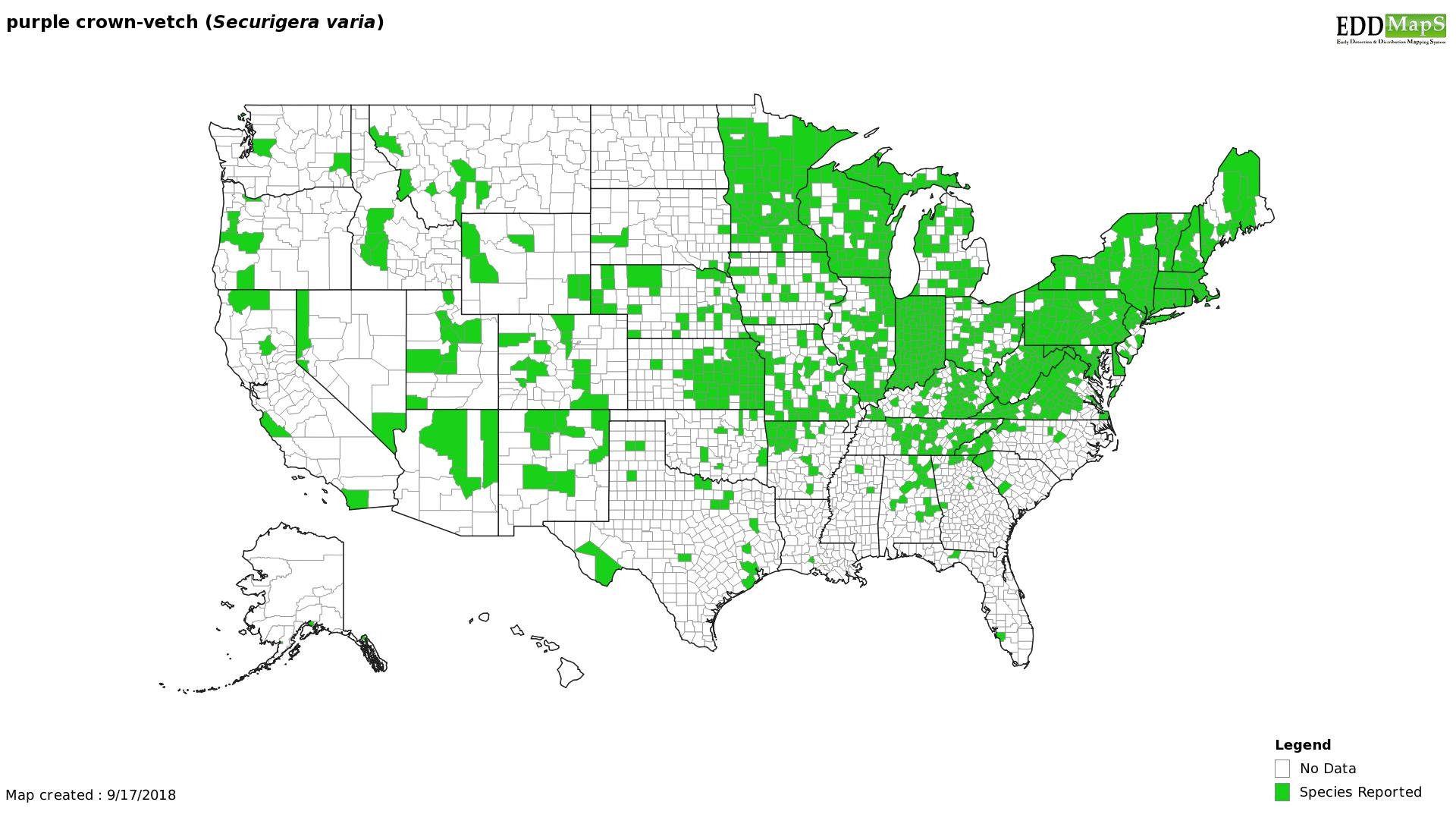 Crownvetch distribution - United States